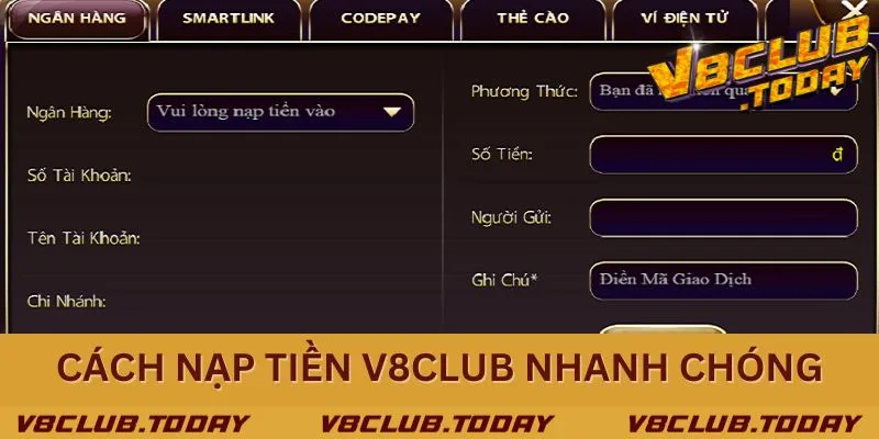 Hướng dẫn nạp tiền nhanh chóng tại V8club qua ngân hàng