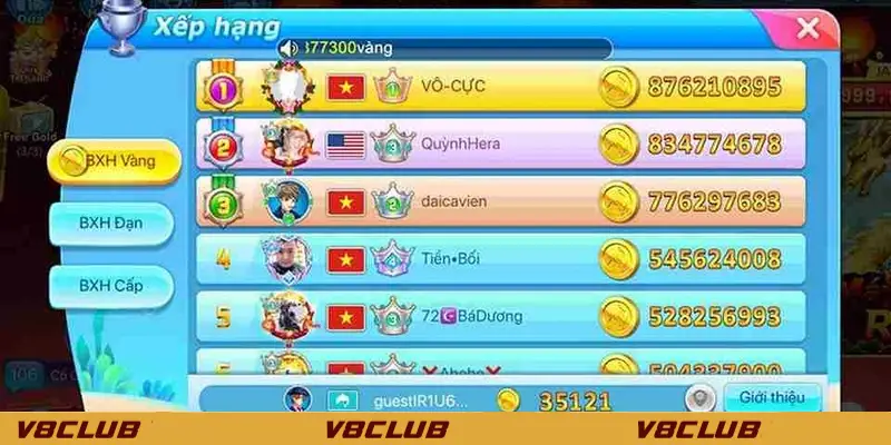 bảng xếp hạng cao thủ bắn cá long vương